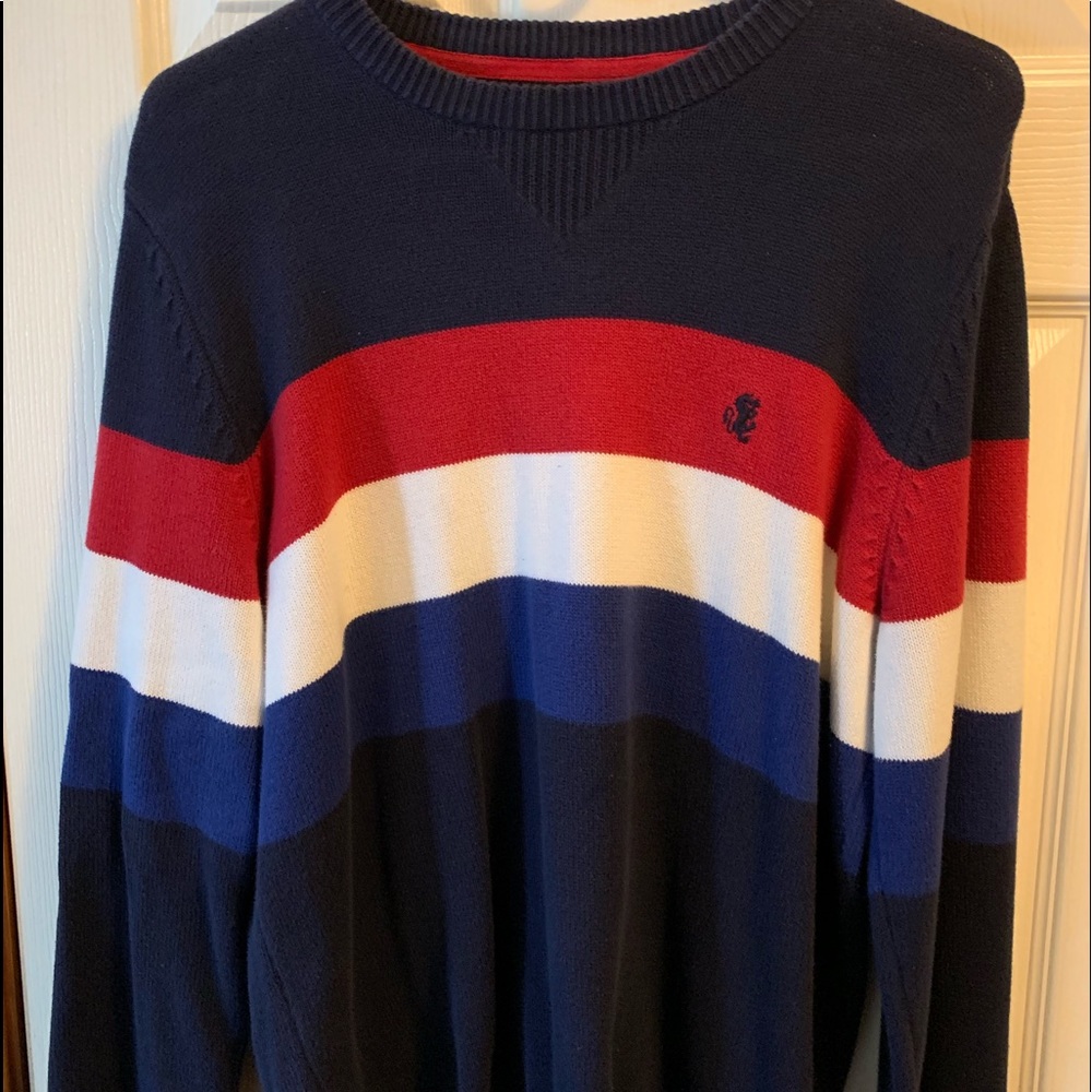 SWEATER, BLUE,RED, WHITE